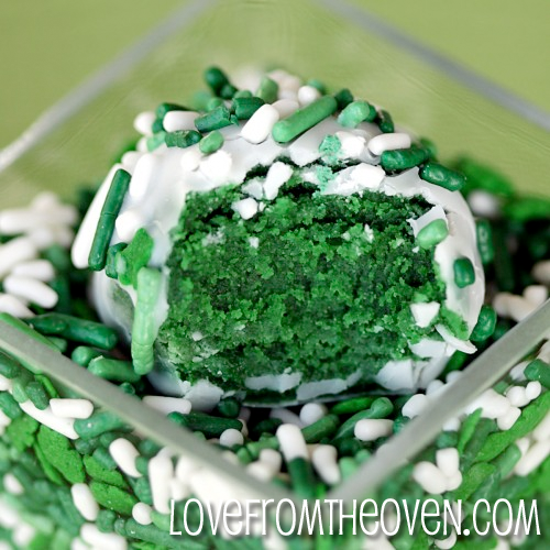 St. Patrick's Day green velvet cake pops